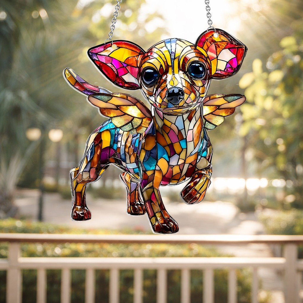 Personalized Chihuahua Dog Acrylic Suncatcher Faux Stained Glass Suncatcher