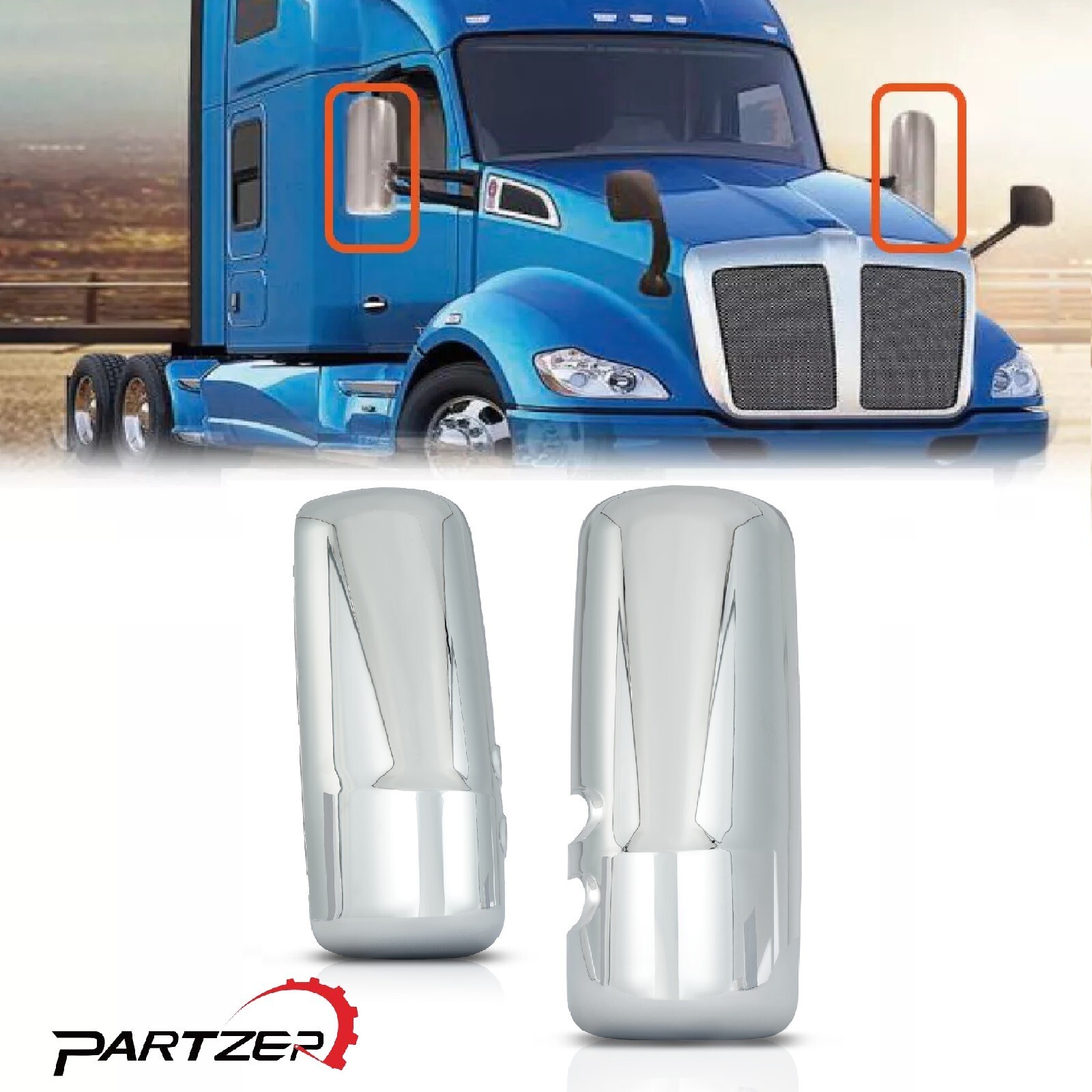 2Pcs Right &Left Chrome Door Mirror Covers For Kenworth T680 T880 W990 2013-2022
