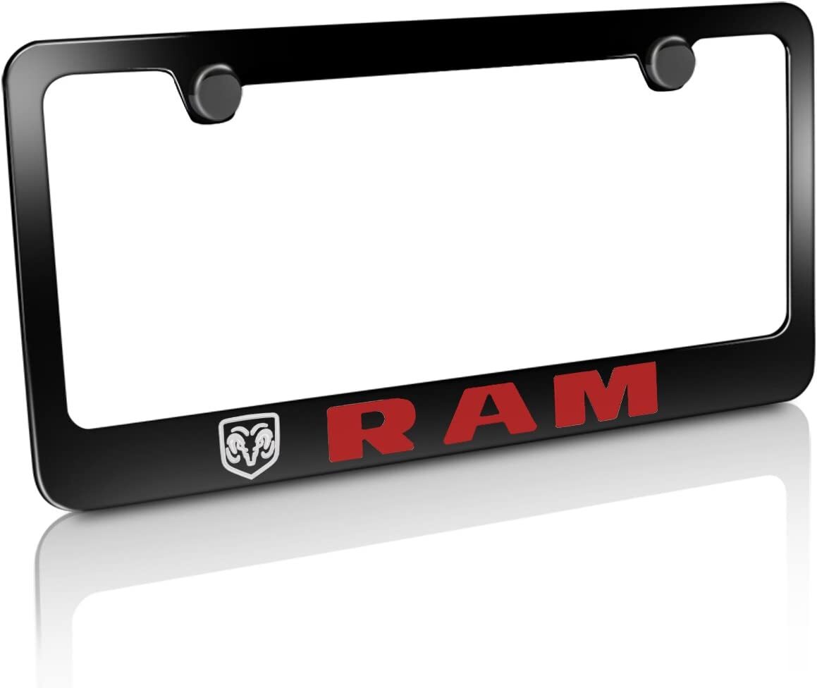 Dodge RAM Logo Black Zinc Metal License Plate Frame Official Licensed