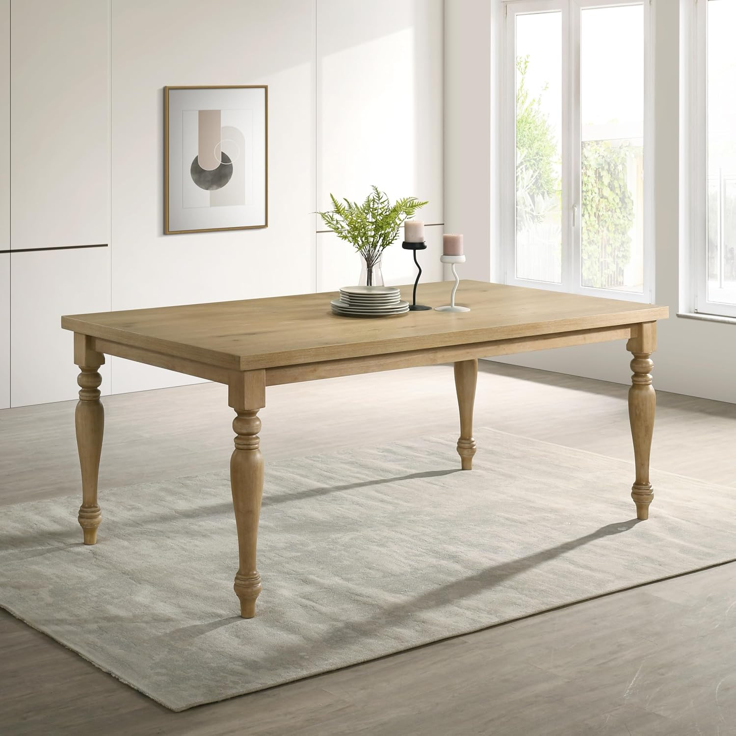 Verta 7-Piece Dining Table with 6 Cross Back Dining Chairs, Light Oak Finish