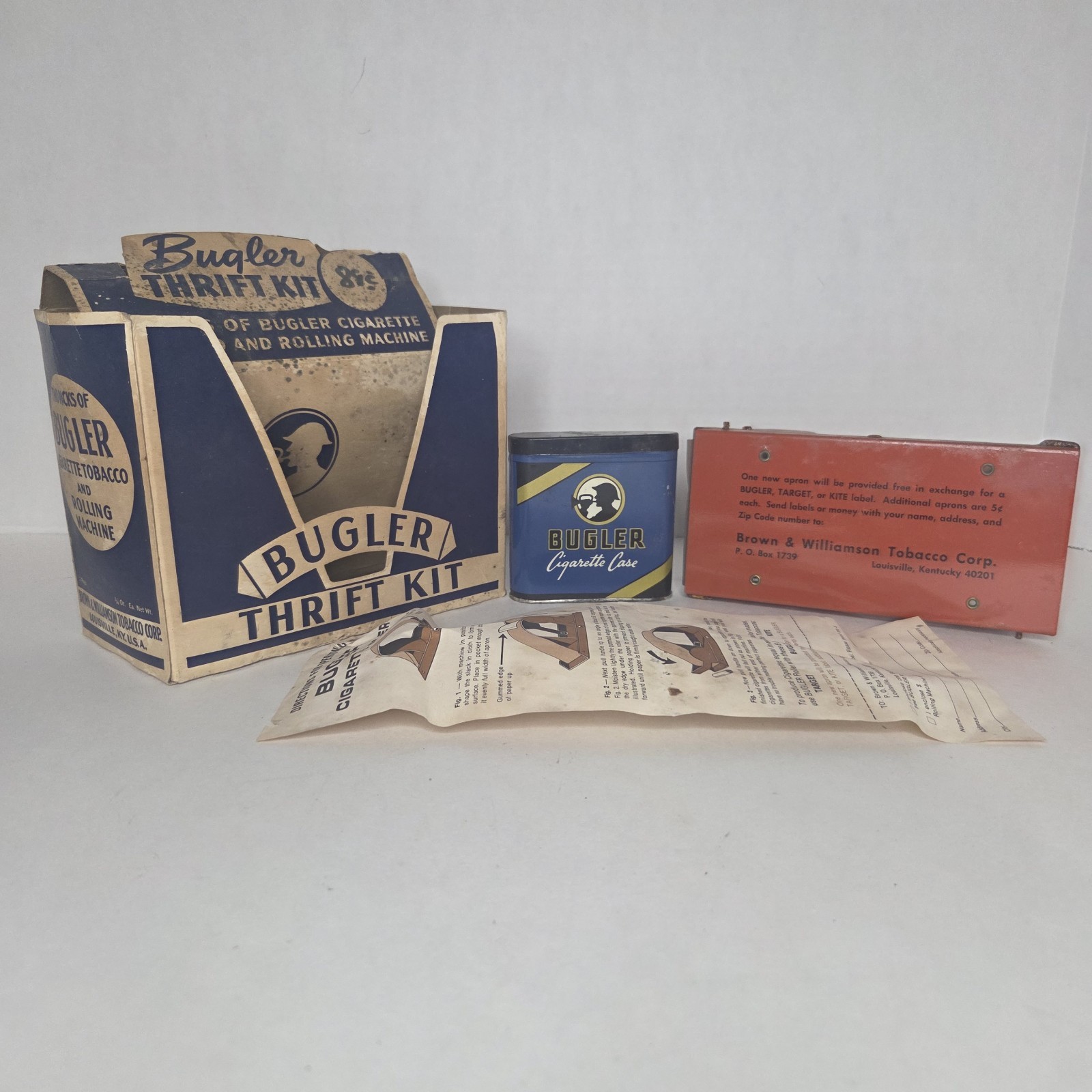Vintage Bugler Thrift Kit Cigarette Roller w Bugler Cigarette Case& Instructions