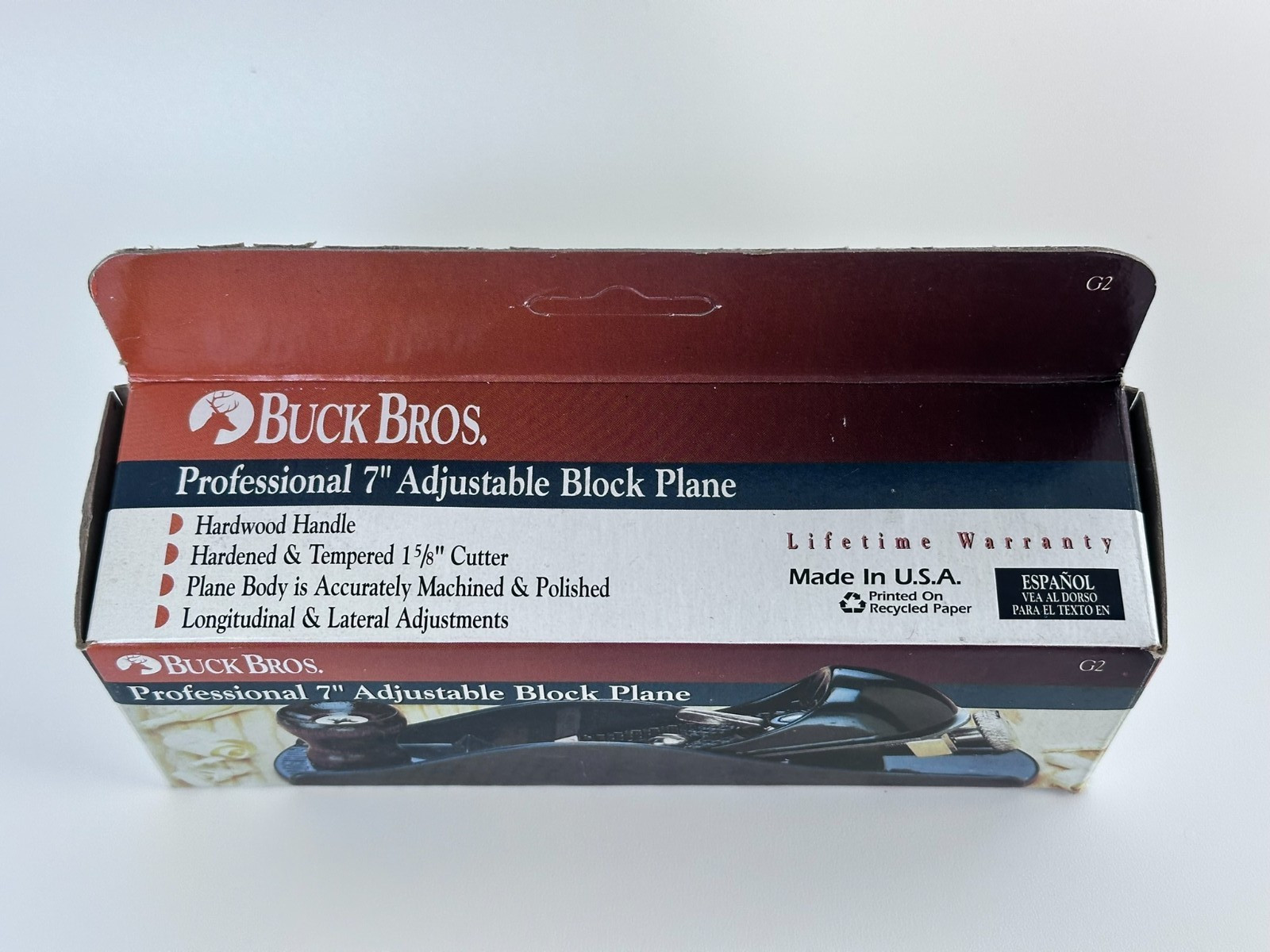 Buck Bros USA 7" Deluxe Block Plane With Angle Adjuster Blue Vintage