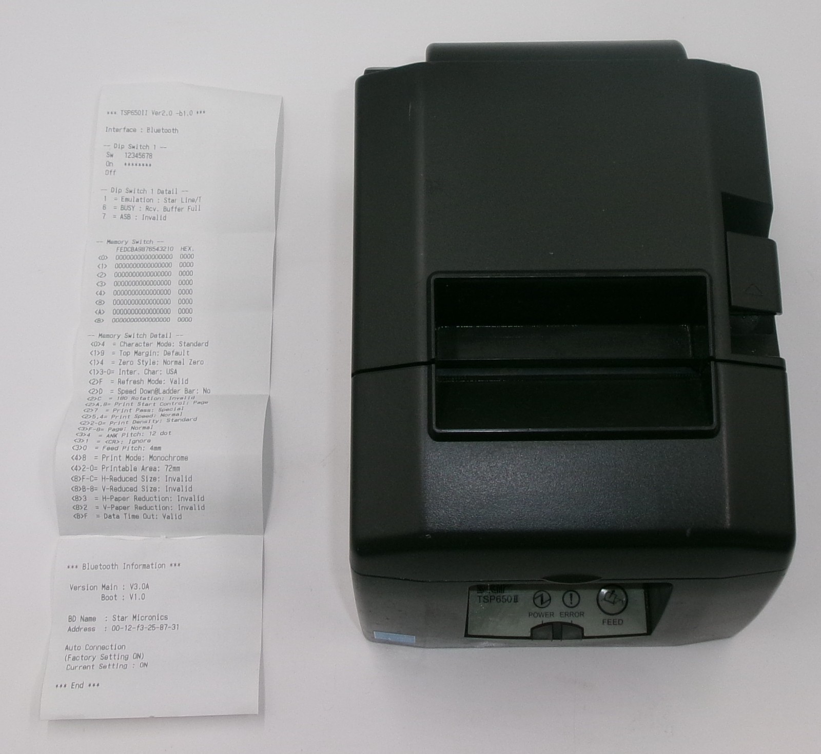 Star Micronics TSP650 Bluetooth Thermal Receipt Printer Black Tested Working