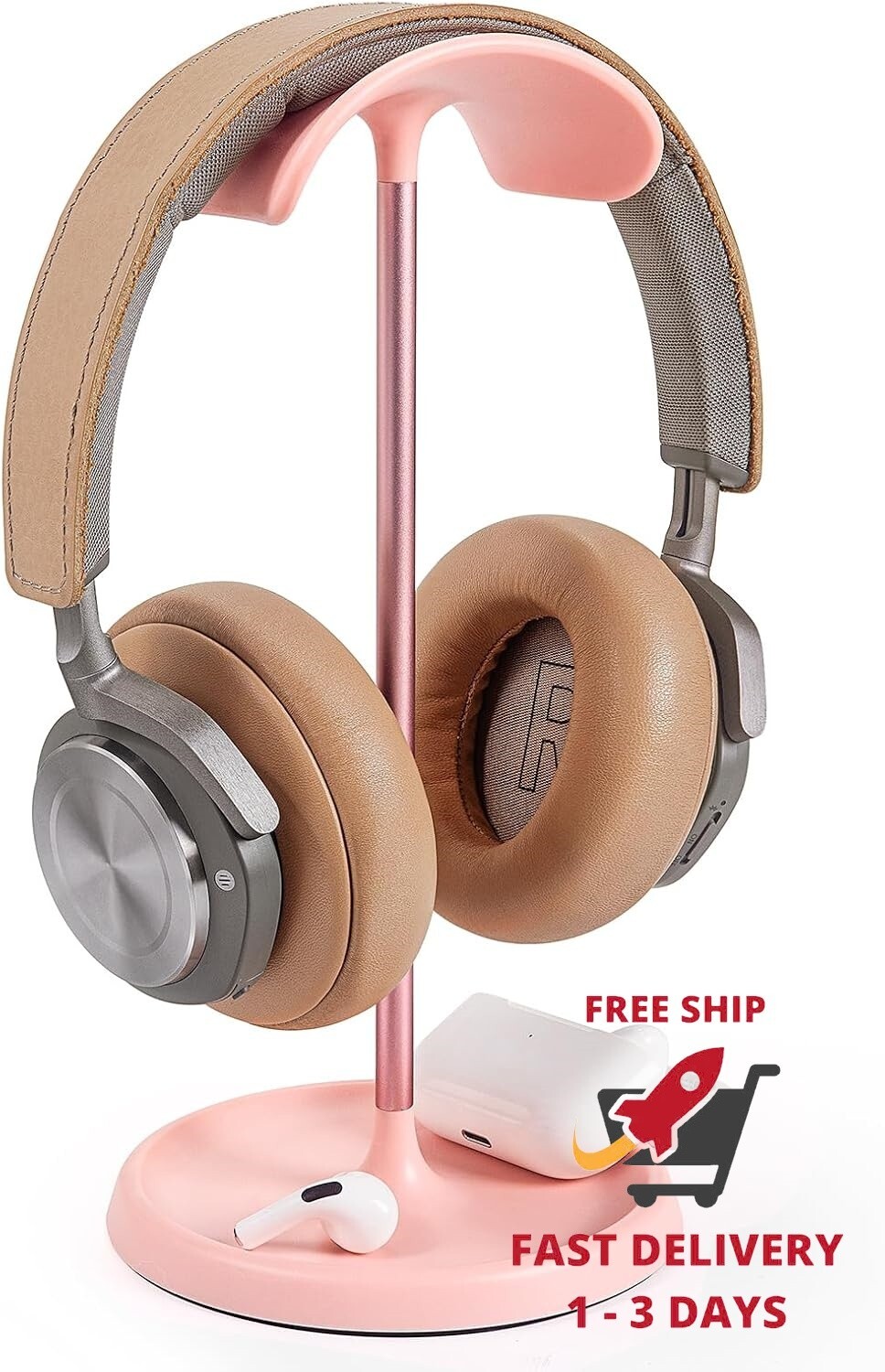 Soporte curvo para auriculares con bandeja de almacenamiento, base resistente