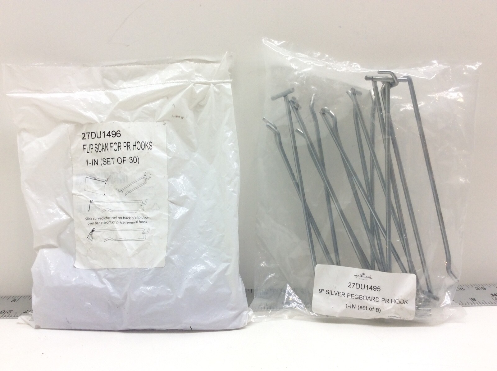 9" Silver Pegboard PR Hooks 8 Pack & Flip Scan for PR Hooks 1" 30 Pack