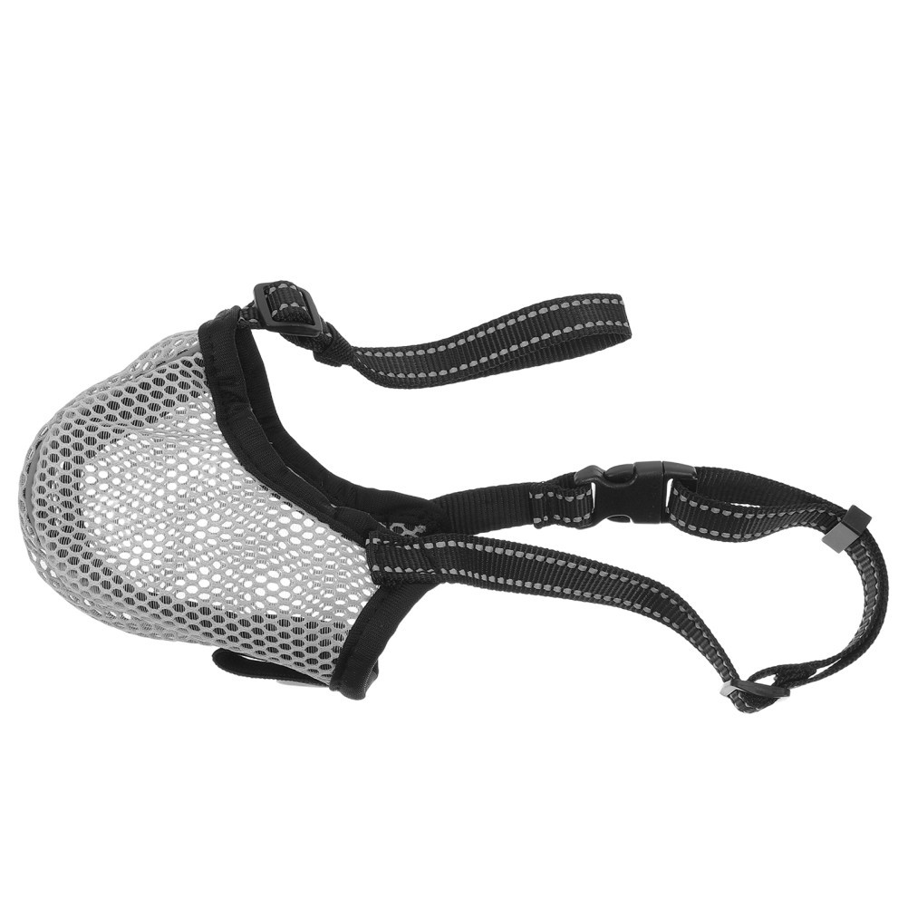 Grey Soft Mesh Dog Muzzle Adjustable Comfortable Bite Prevention Mouth Guard