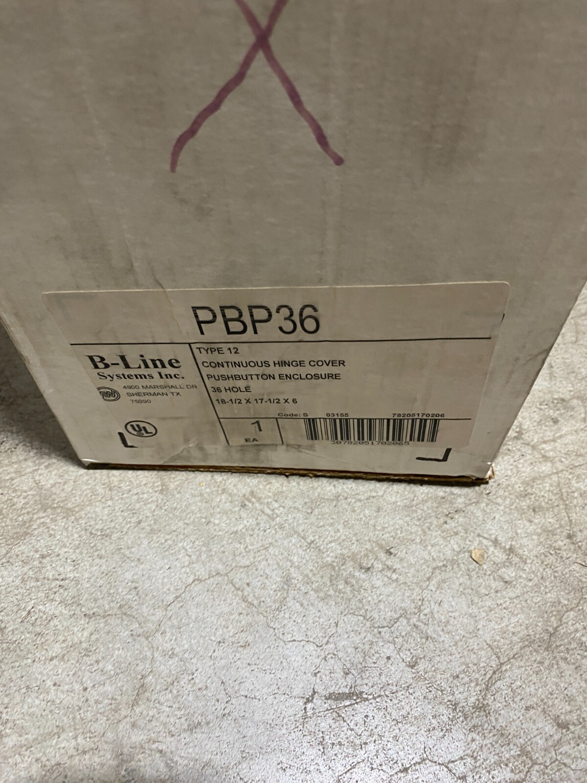 B-line PBP36 Pushbutton Continuous Hinge NEMA 12 Enclosure 36 Hole,w/Panel