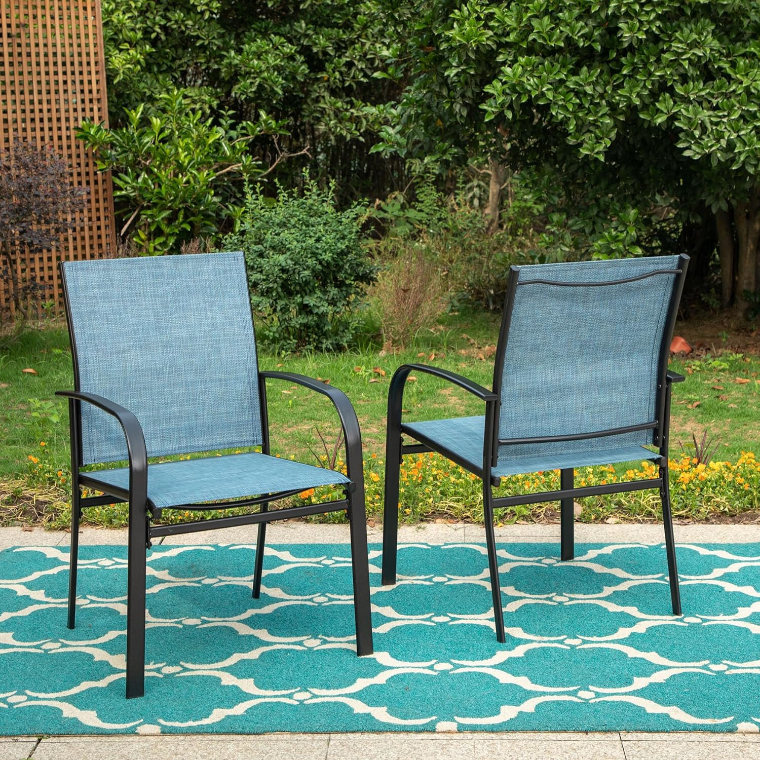 4 Pieces Patio Chairs Outdoor Dining Chair Garden Furniture Armchairs Blue