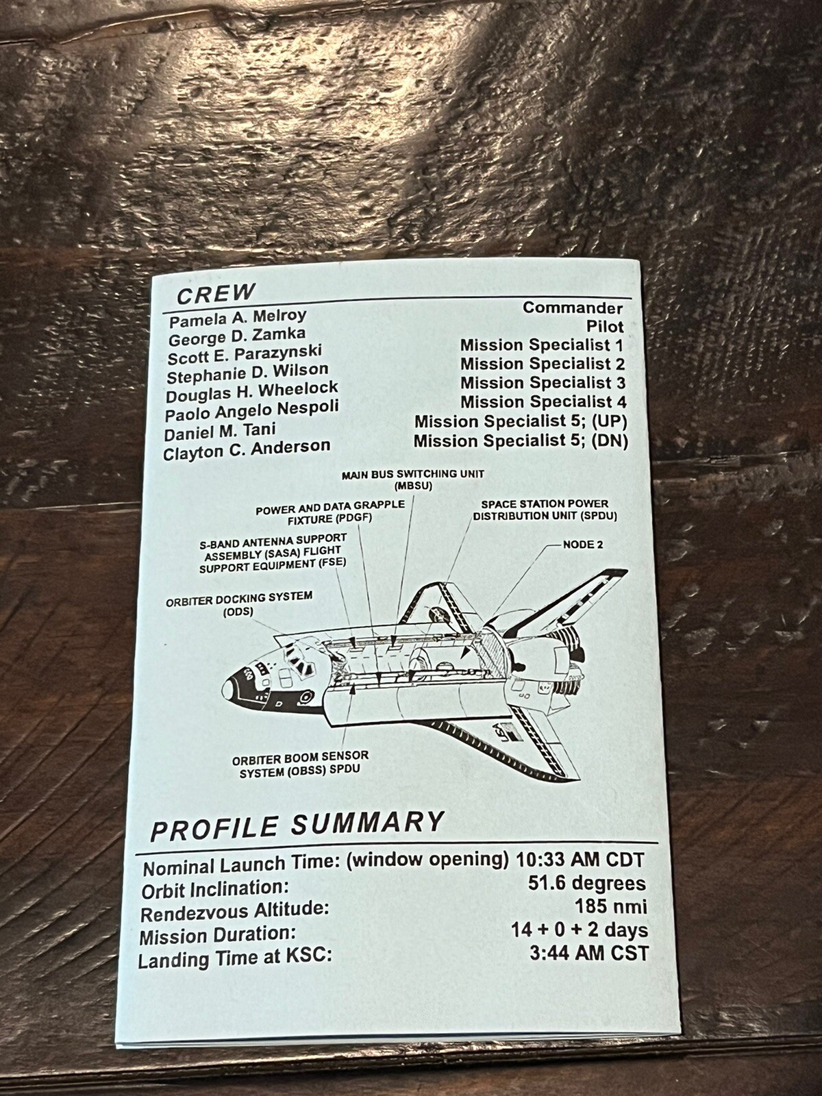 NASA STS-120 OV-103 Space Shuttle Discovery October 2007 Timeline & Crew Data