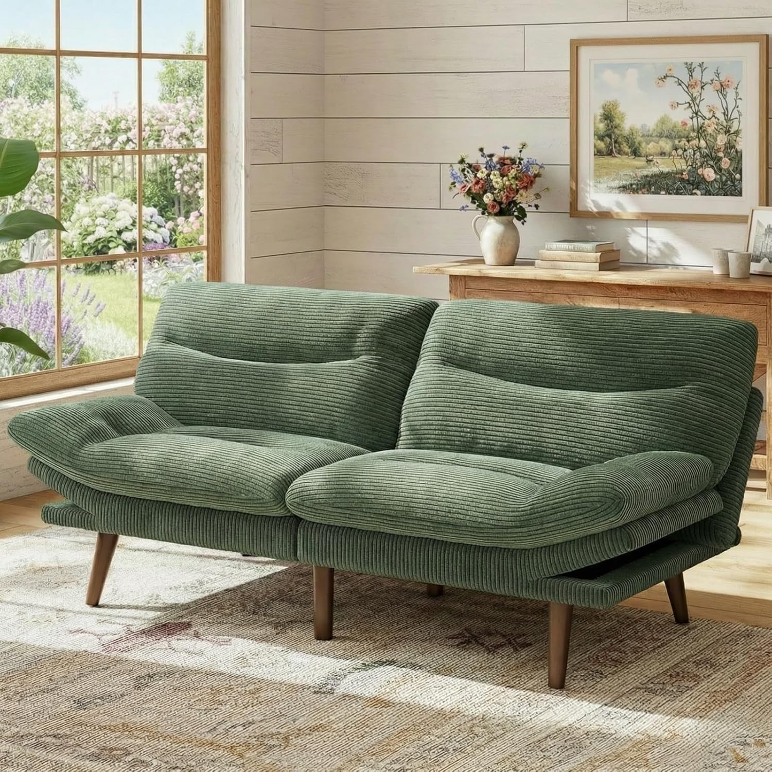 66.1" Futon Sofa Bed Corduroy Convertible Futon Couch W/ Adjustable Backrest &