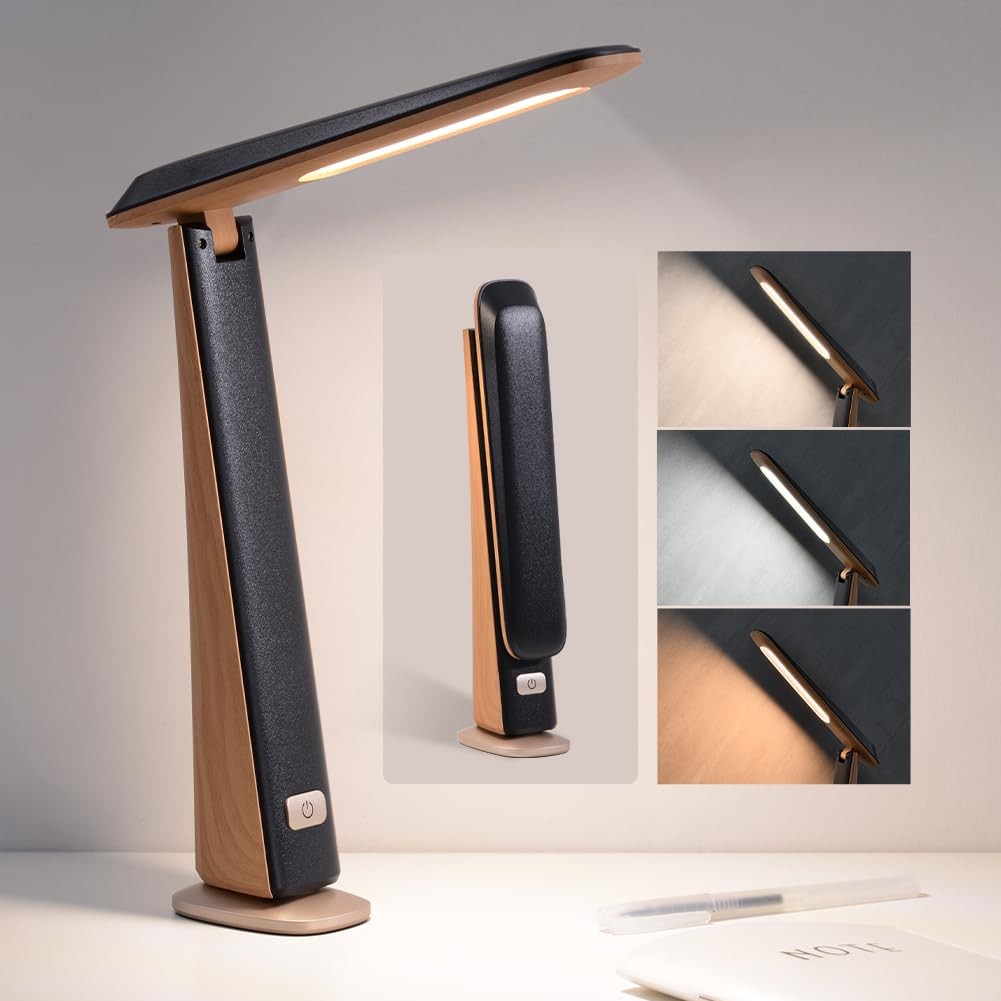 Foldable Portable LED Desk Lamp Battery Rechargeable 3 Color Home Office