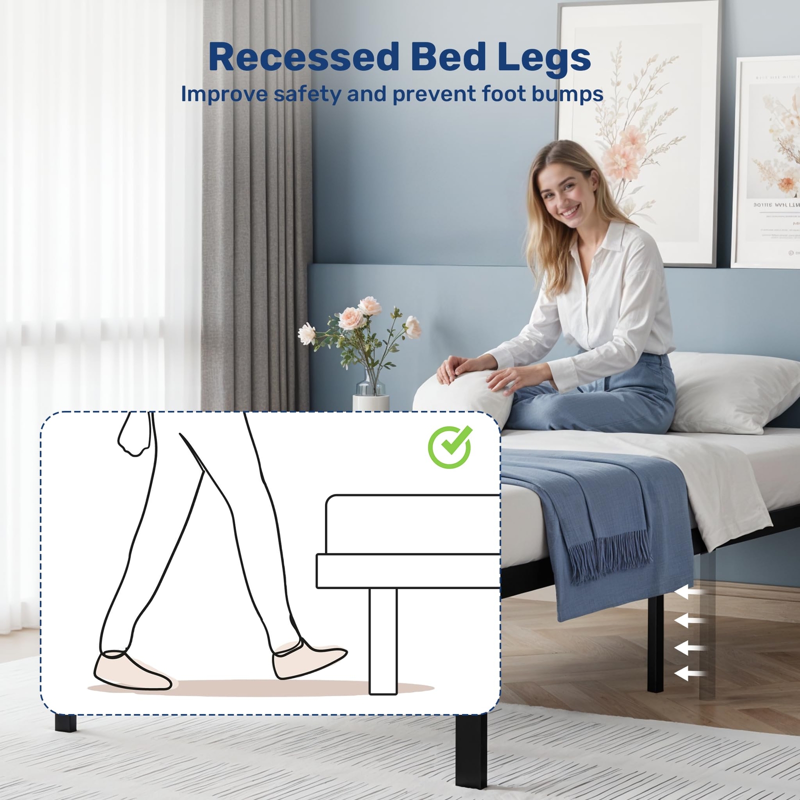 Durable Twin-Size 14” Black Metal Platform Bed Frame – Sturdy & Sleek Design
