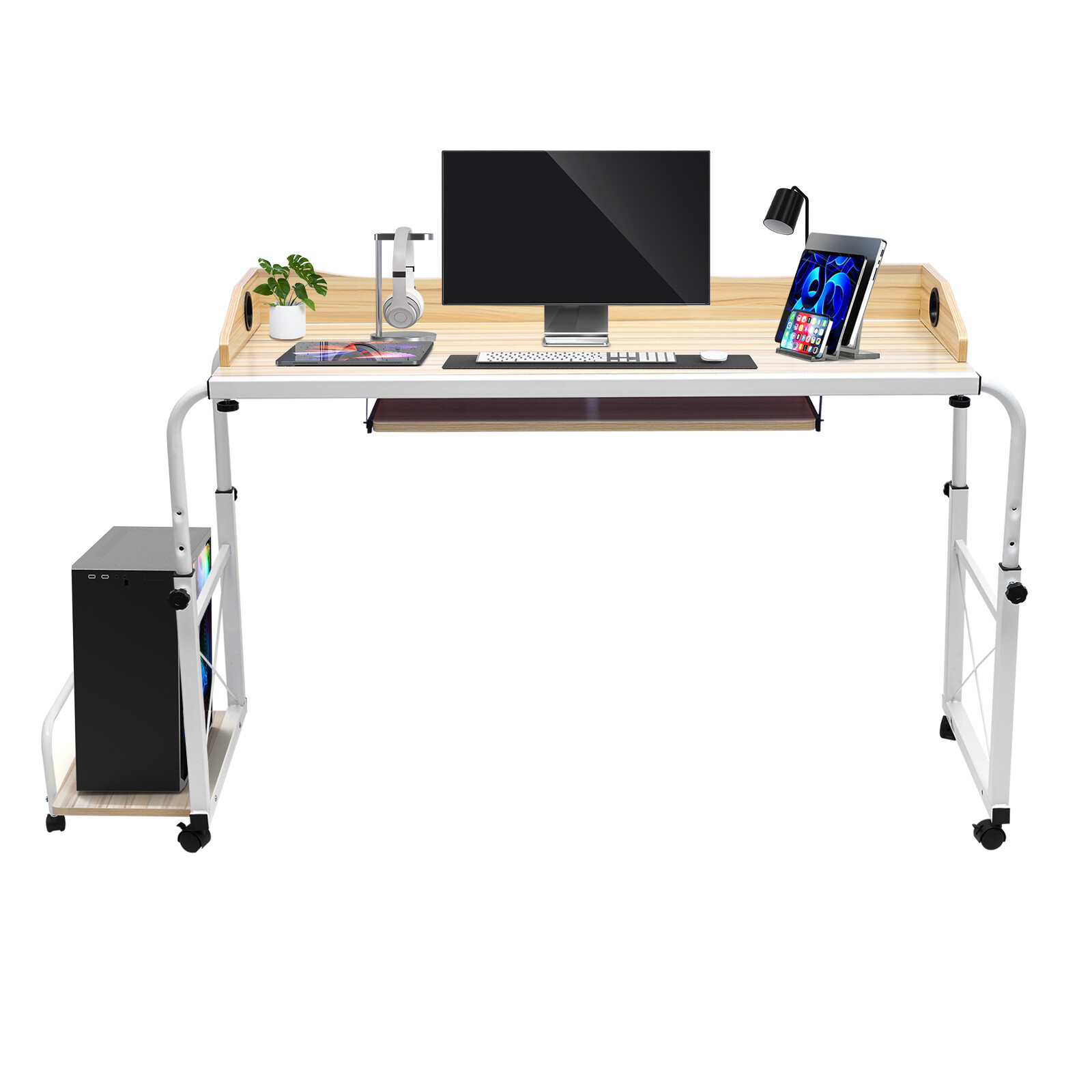 Over bed Table Desk Height Adjustable Rolling Laptop Computer Desk Cart For Home