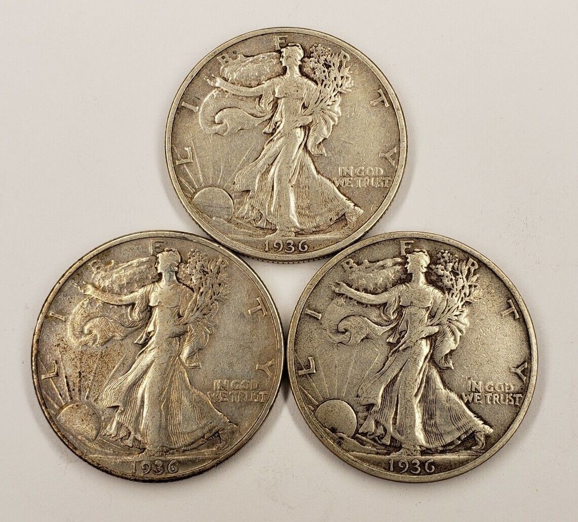 3-Coin 1936 PDS 50c Walking Liberty Half Dollar Mint DDO FS-101 -1.08 ASW -U1249