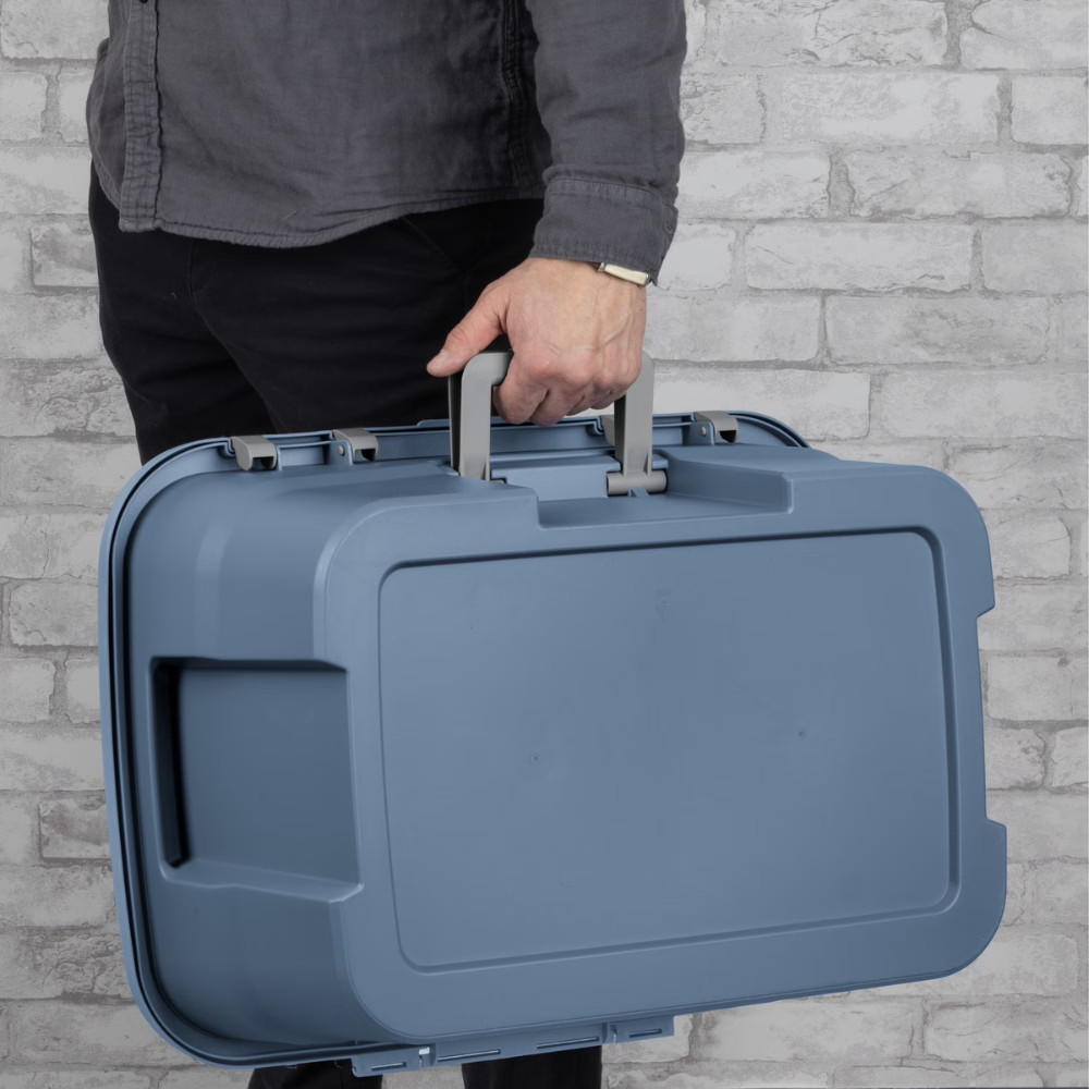 3 Pack Sterilite Footlocker Storage Trunk, Blue, Heavy Duty Organizer, Lockable