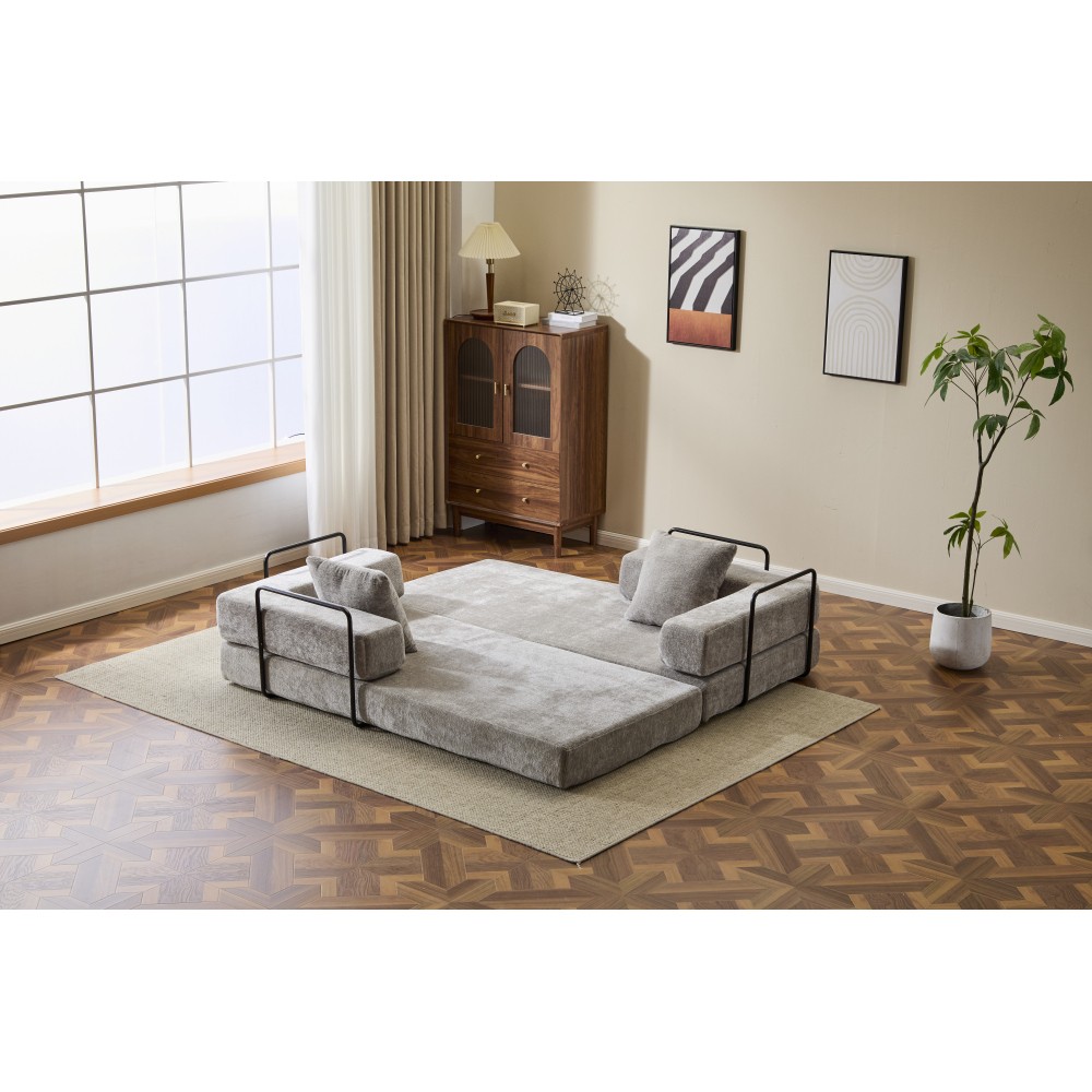 3 Seat Convertible Floor Sofa Bed with Memory Foam - Chenille Futon Couch