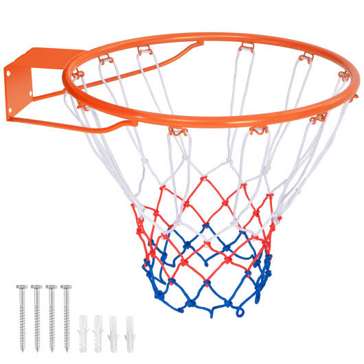 15 Inch Basketball Rim Goal Replacement with All Weather Net and Mounting Hardwa
