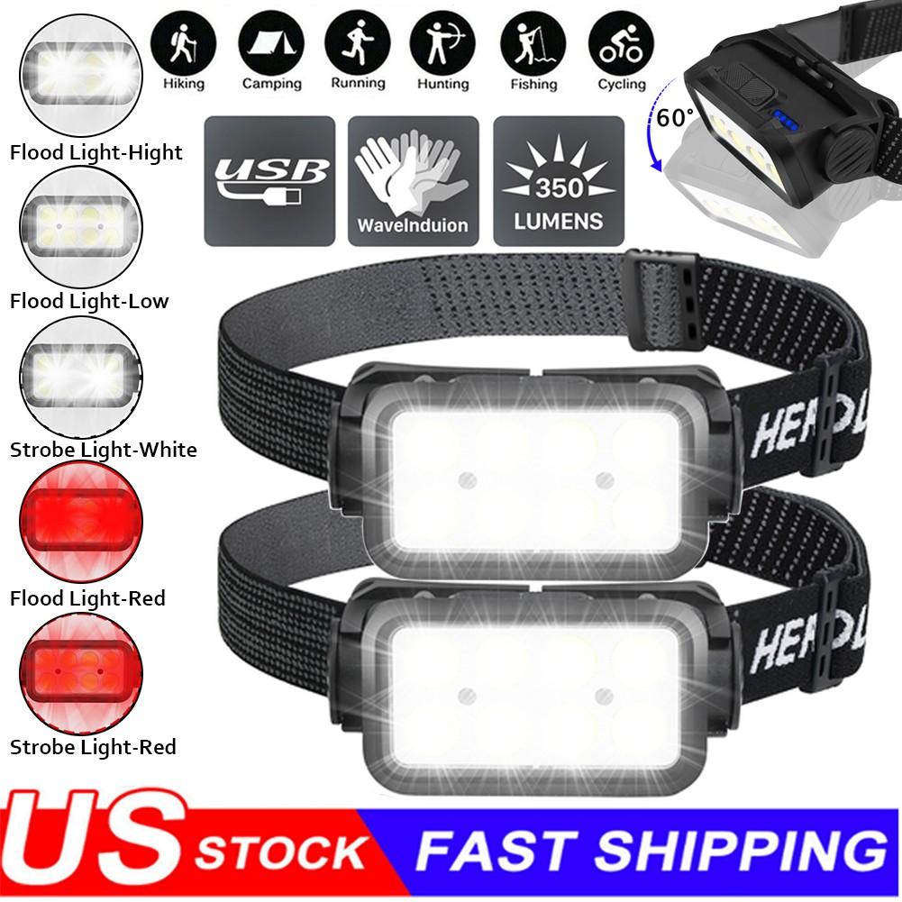USB Rechargeable Headlight COB LED Headlamp Torch Work Light Bar Head Band Lamp