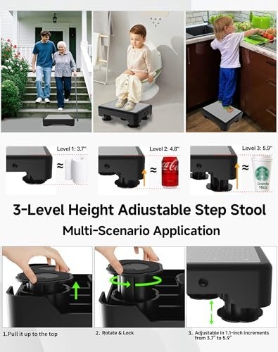 Adjustable Noctilucent Step Stool - 600 LBS Capacity, Non-Slip Safety Platform f