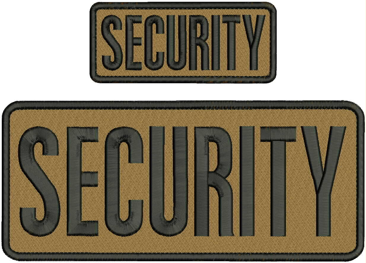 SECURITY EMBROIDERY PATCH  4x10 and 2X5 VELCR@ ON BACK BLACK on Coyote Brown