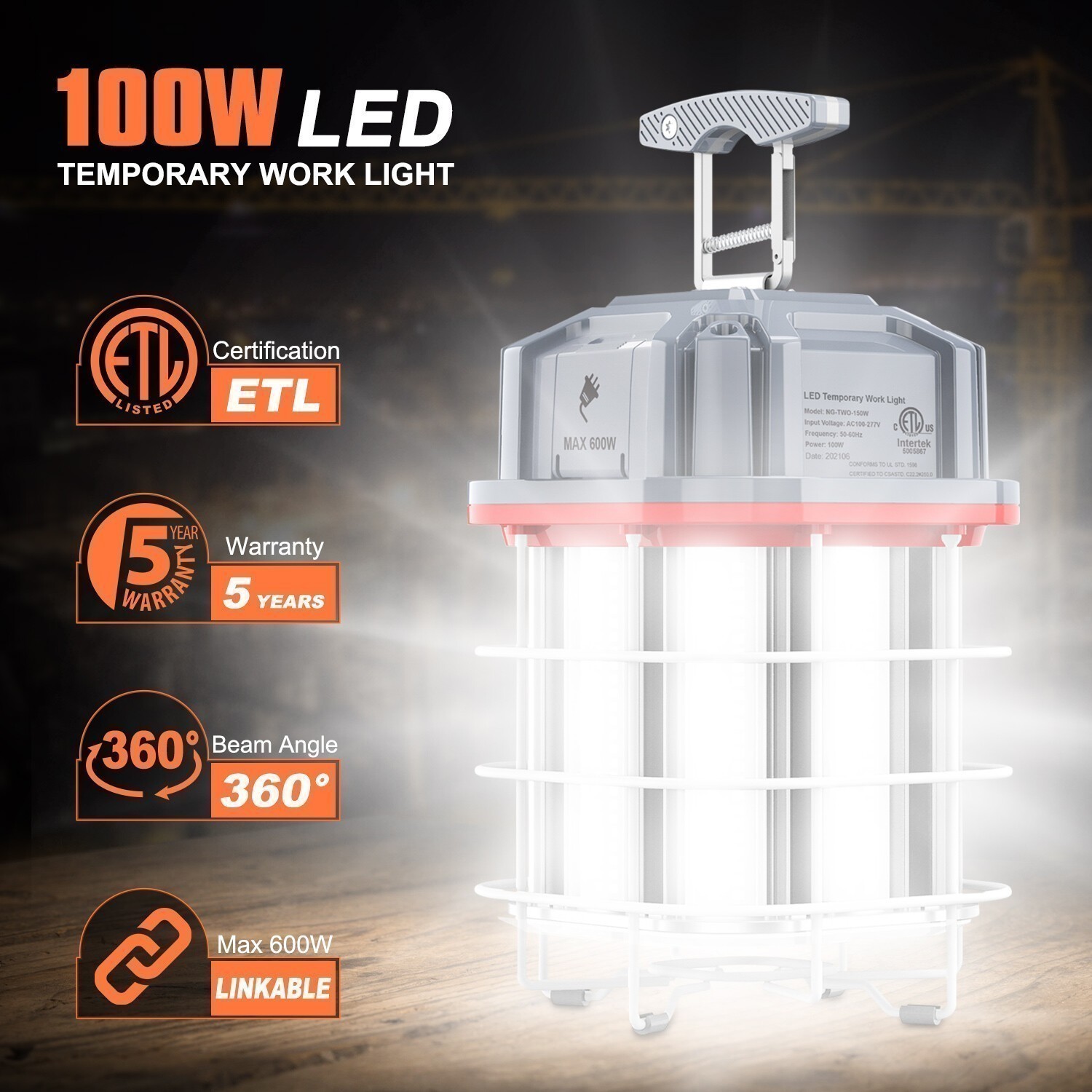 100W Linkable LED Temporary Work Light Commercial Industrial Construction Lights