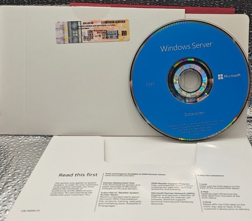 Microsoft Windows Server 2025 Datacenter - Genuine OEM License (16 Core)