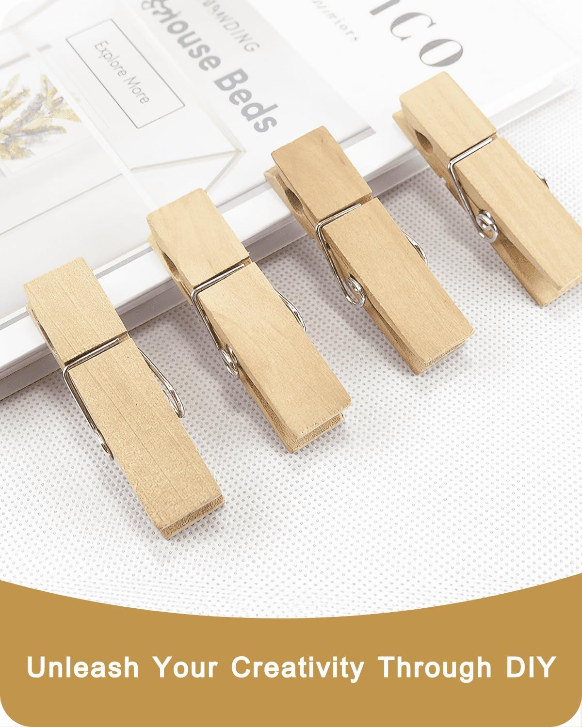 Clothes Pins Wooden Clothespins, 15 PCS Sturdy and Heavy Duty Natural Wood Cl...