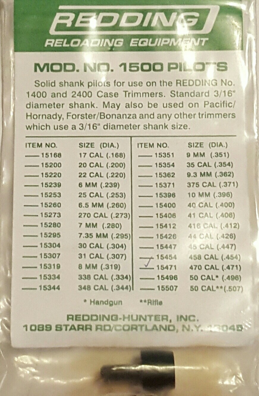 15471 REDDING HORNADY FORSTER 470 CALIBER (.471) TRIMMER PILOT - NEW - FREE SHIP