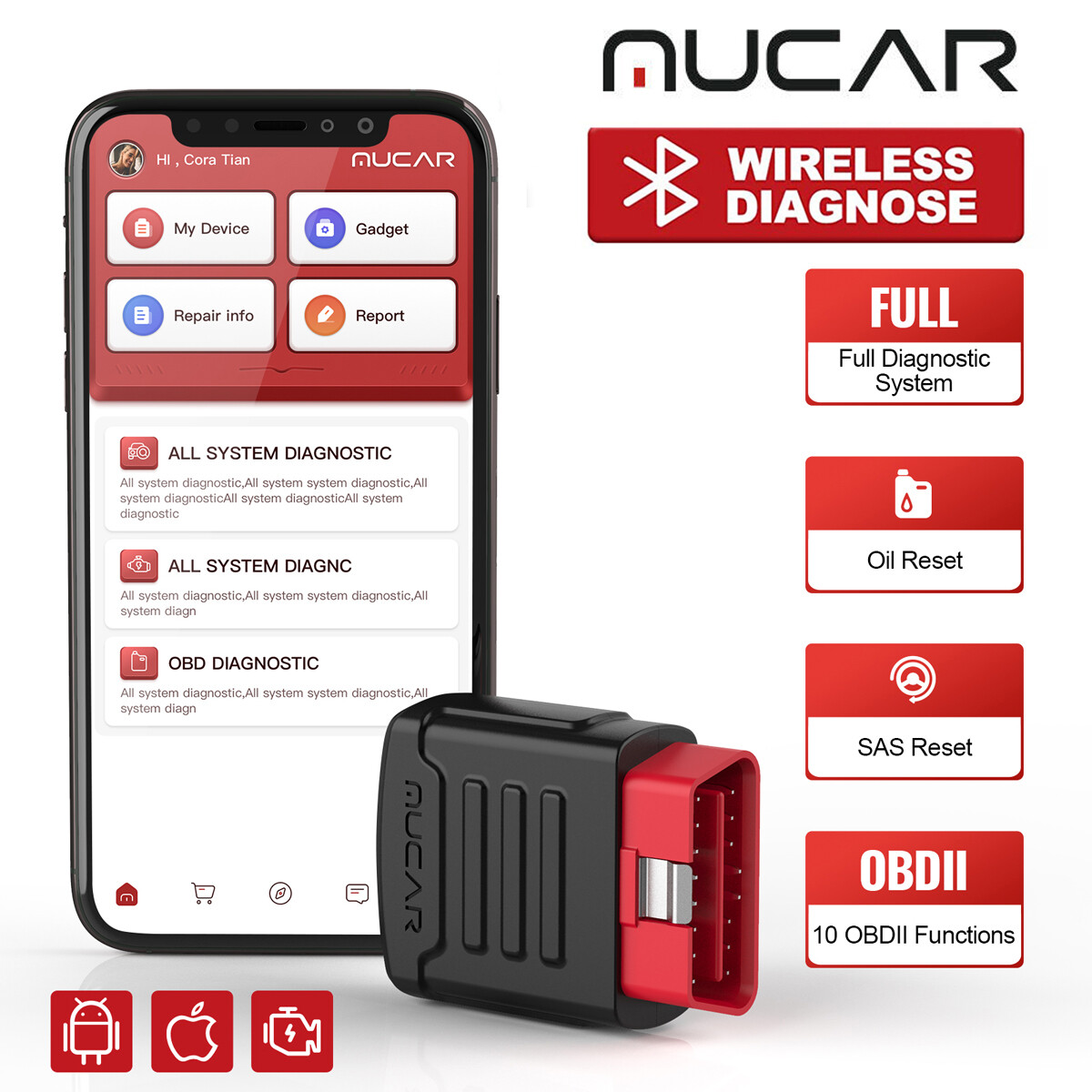 2026 MUCAR BT200 OBD2 Scanner Bluetooth All System Car Diagnostic Tool Oil SAS