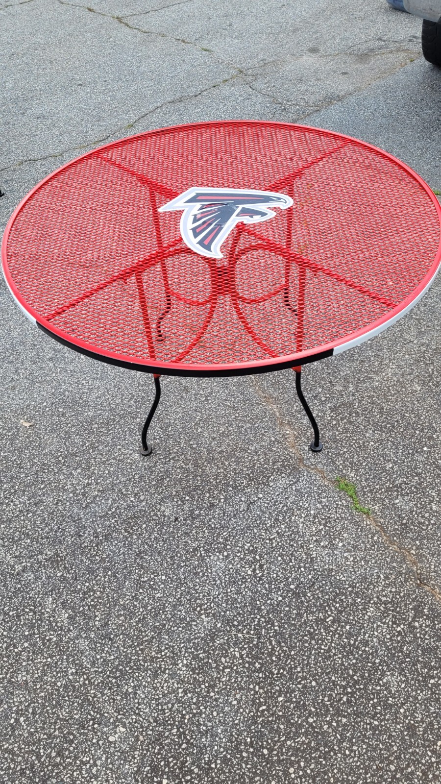 Red / Black  Vintage Wrought Iron Patio 48 Inch Table Freshly Painted