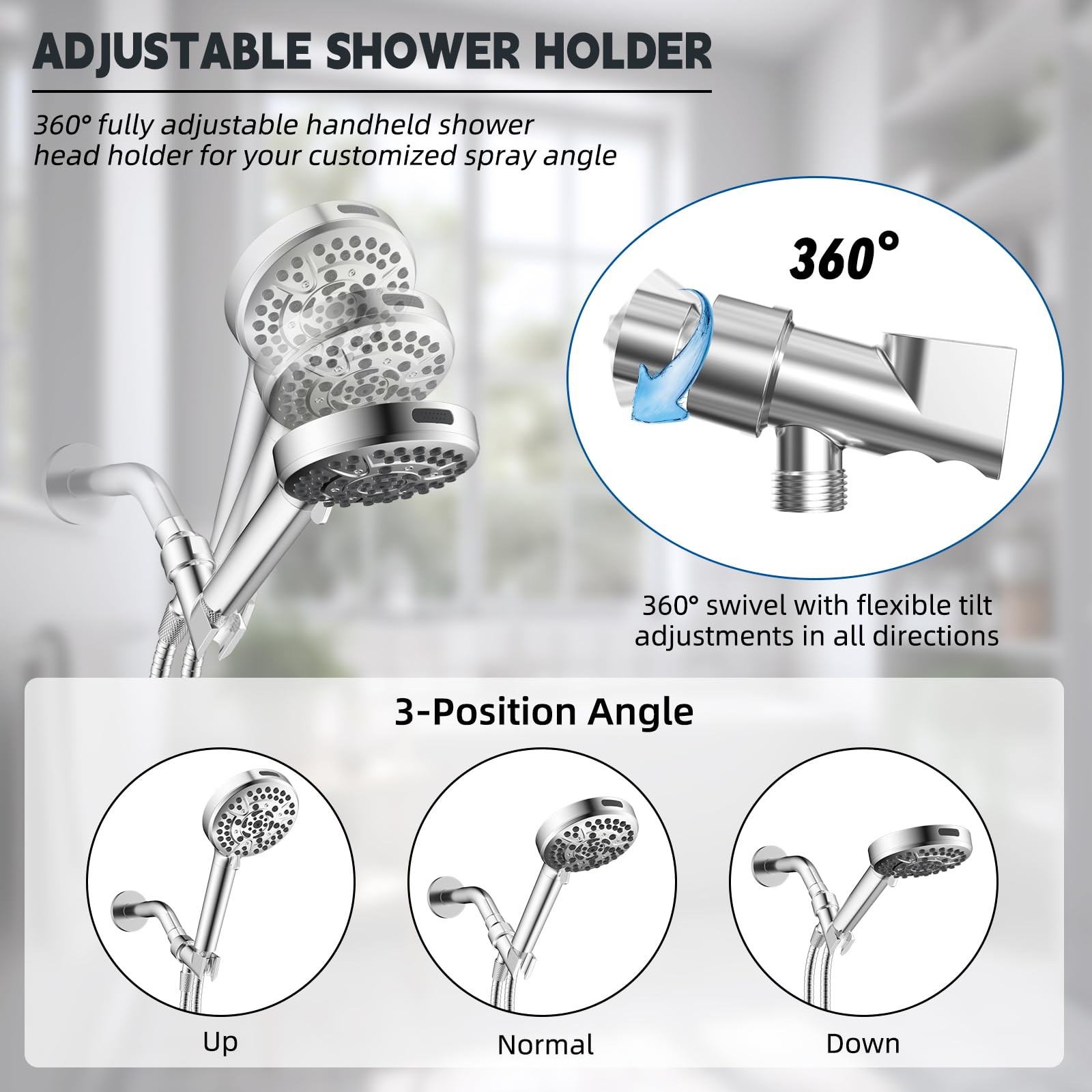 Universal All Metal Handheld Shower Head Holder, Chrome