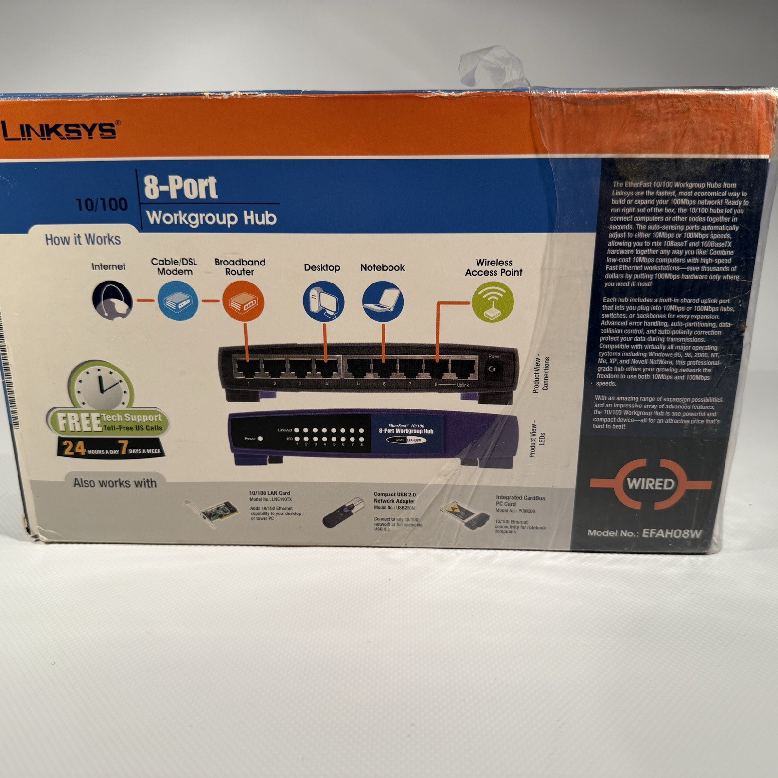 LINKSYS 8 PORT WORK GROUP Ethernet HUB 10/100 - EFAH08W version 3 w/box & guide.