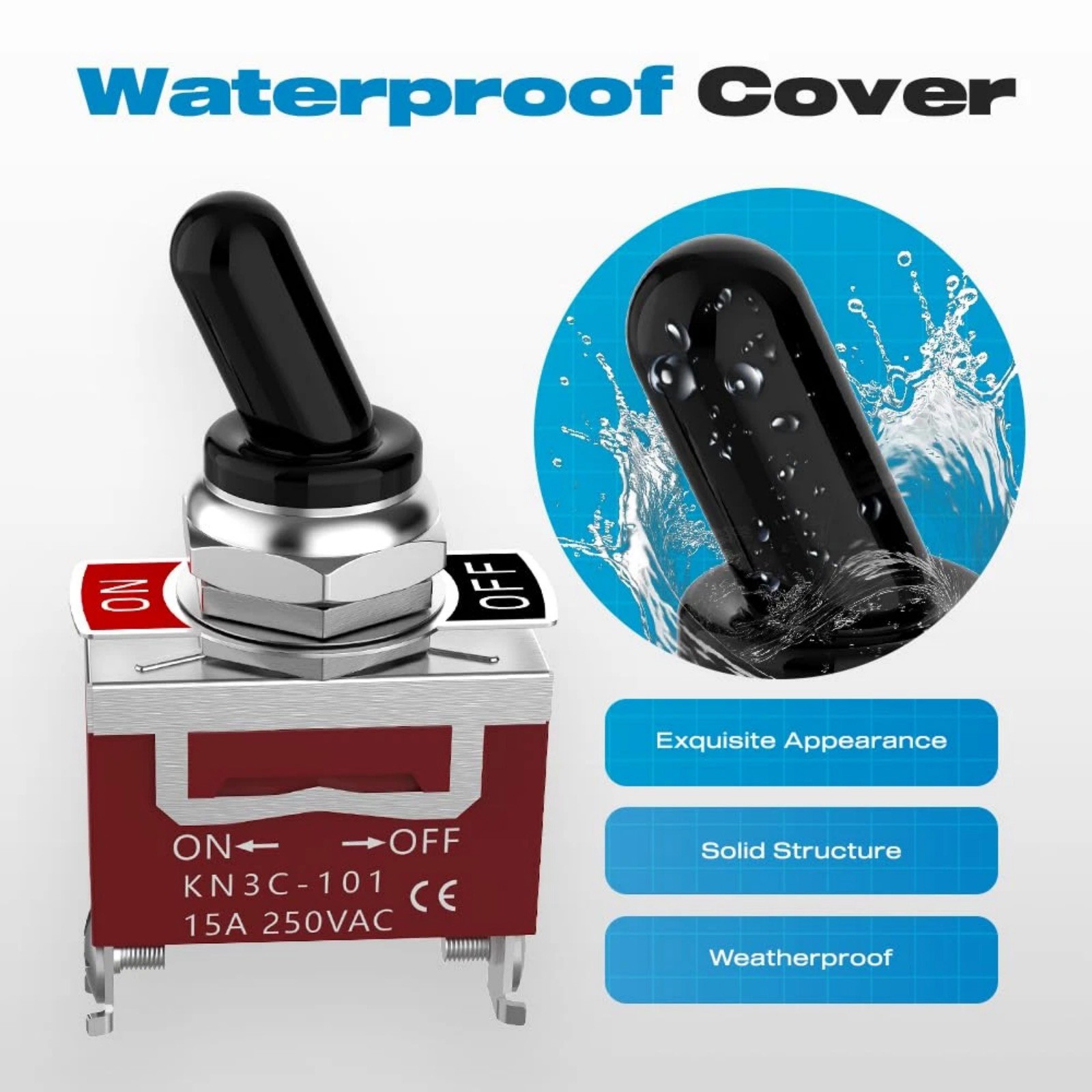 2Pack Durable Toggle Switch ON/OFF 2Pin SPST 30A 12V Waterproof IP65 Rating