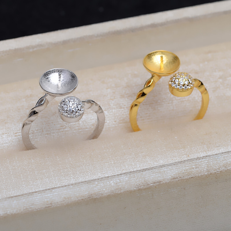 S925 Solid Sterling Silver 10-12mm Half Drilled Pearl Mount Holder Ring Settings