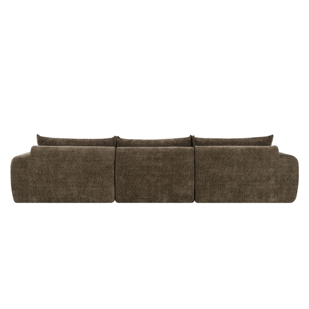 Brown Chenille 4-Seater Sectional Sofa w/Ottoman - No Assembly