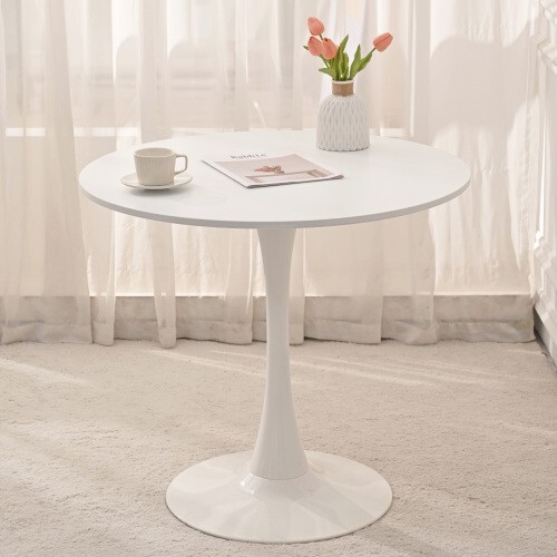 31.5" Round Dining Table, Mid-Century Coffee Table, Metal Base Pedestal Table