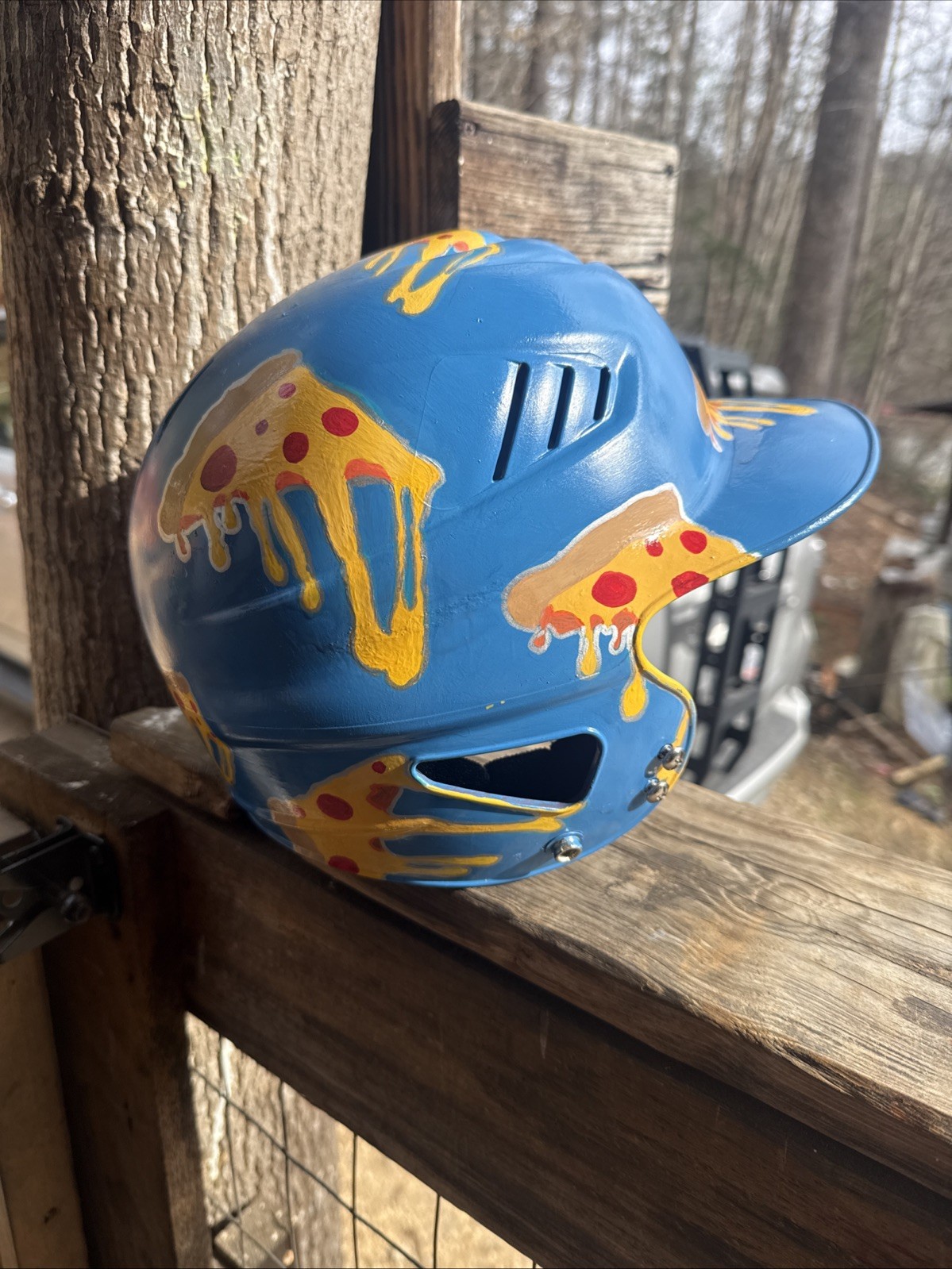 Youth “ Pizza Slice” Painted Baseball Helmet  With Face Mask
