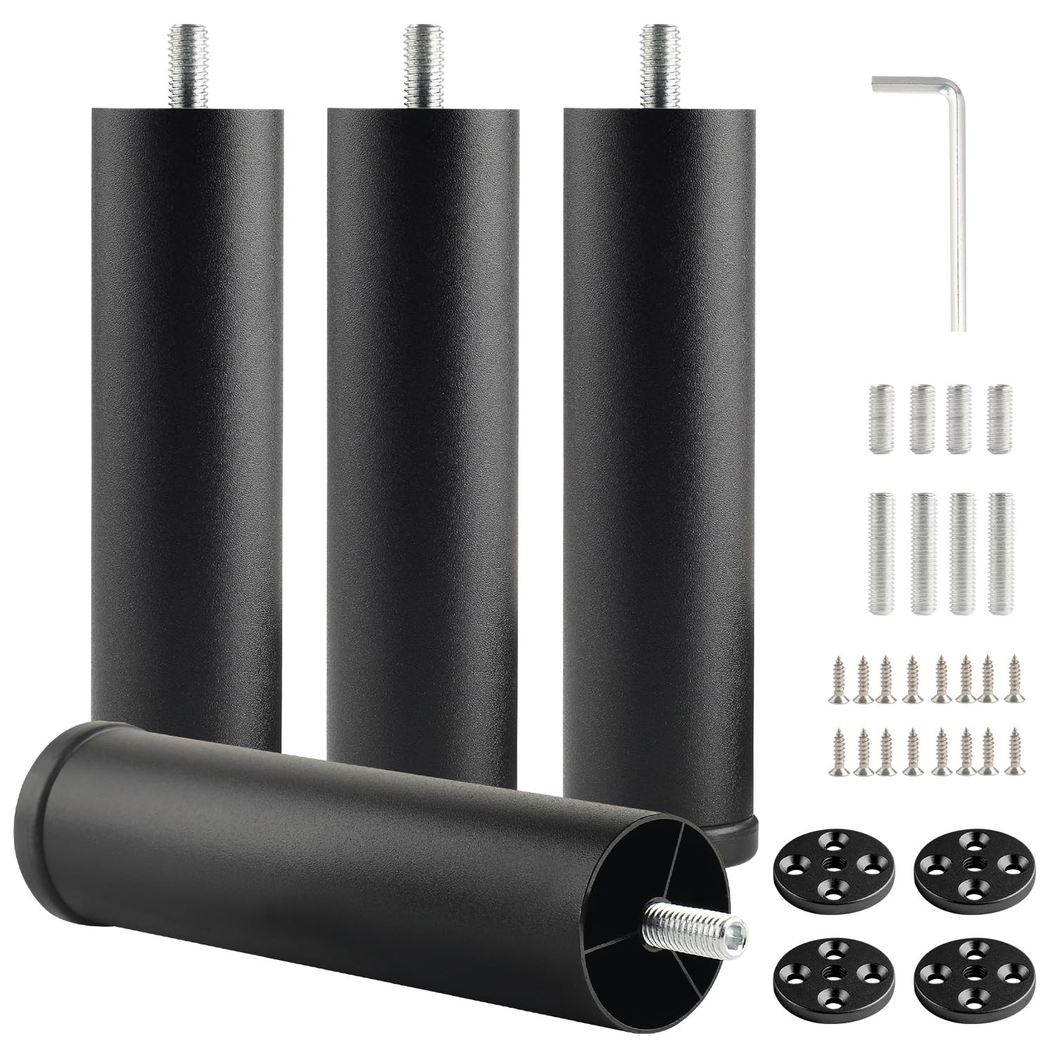 funifiti Metal Cylinder Legs for Furniture Set of 4 Pack Black 6 Inch Bed Sup...