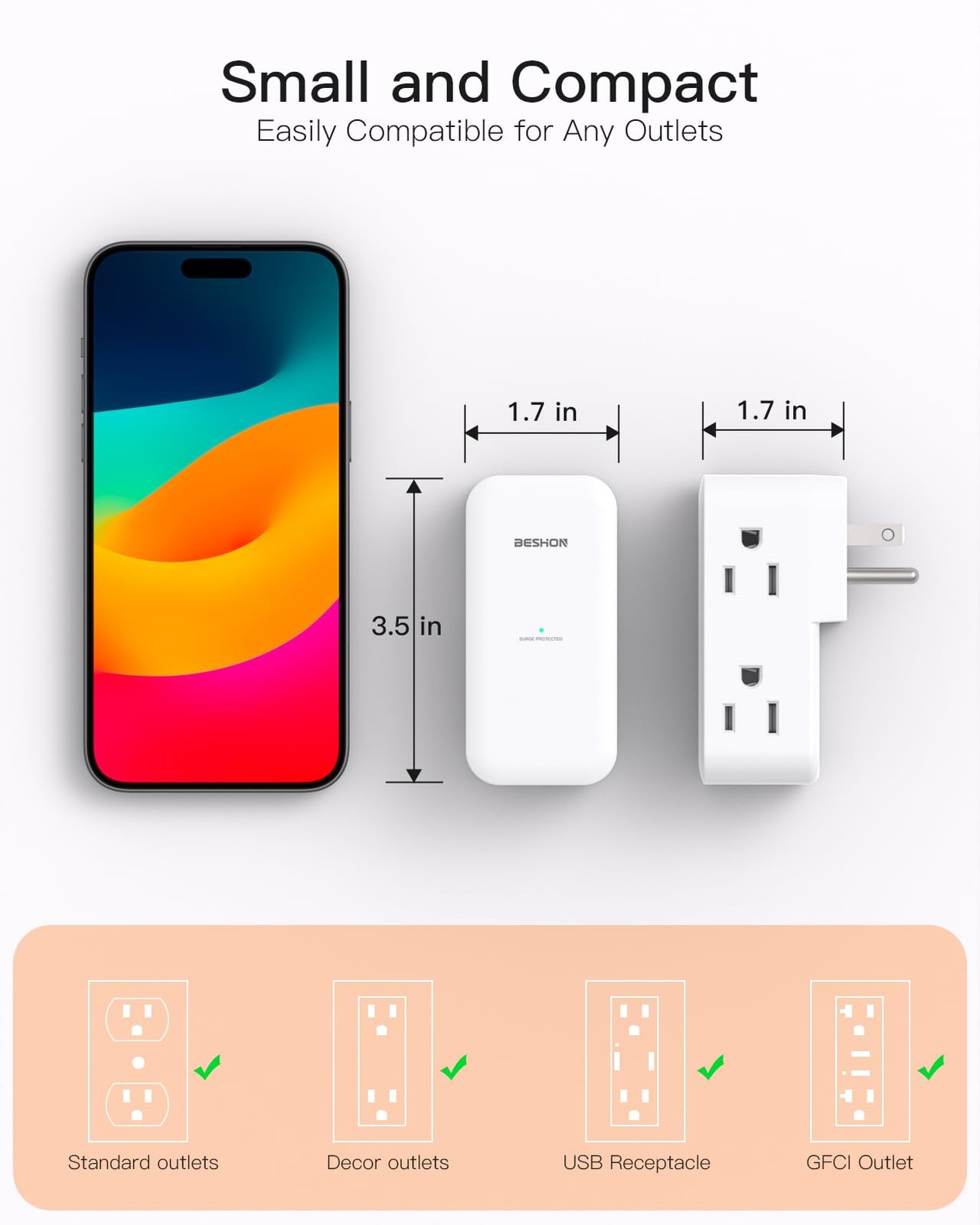 Surge Protector Outlet Extender Rotating Plug 6 AC Wall Adapter Splitter