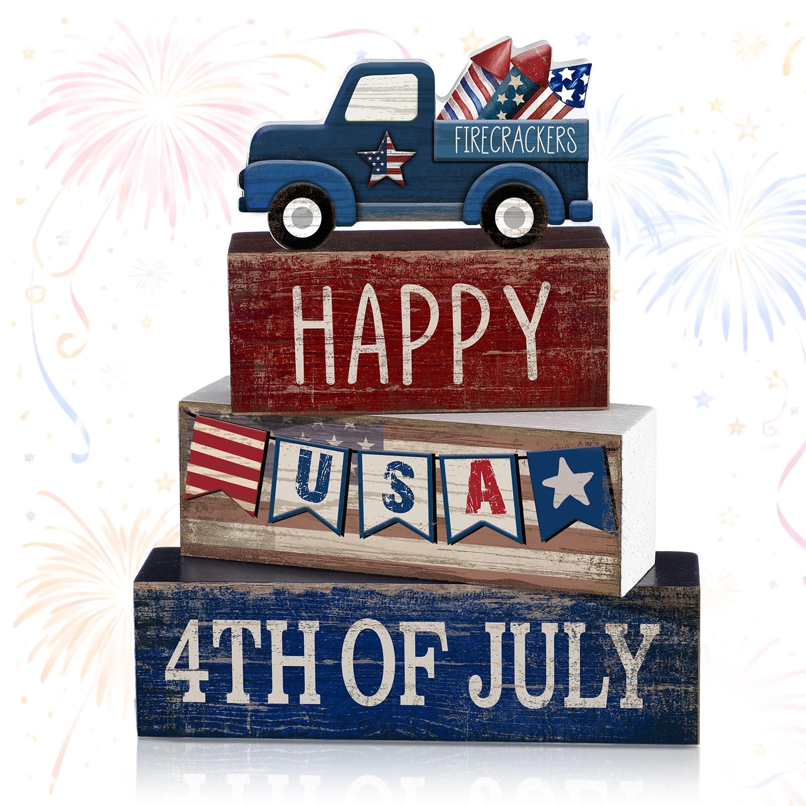 4 Pcs 4th of July Tiered Tray Decorations Patriotic Memorial Day Happy USA Ta...