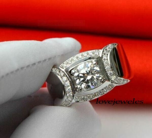 Men's Engagement Wedding Ring 925 Silver 2.2CT Lab-Created Round Cut Diamond