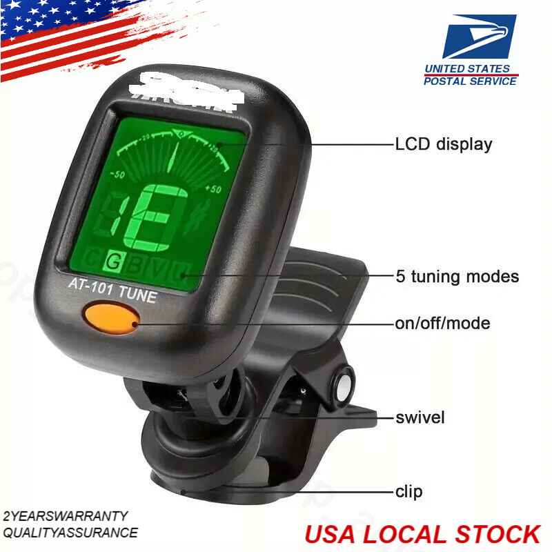 FOR ELECTRIC ACOUSTIC GUITAR BASS UKULELE BANJO VIOLIN CHROMATIC CLIP-ON TUNER