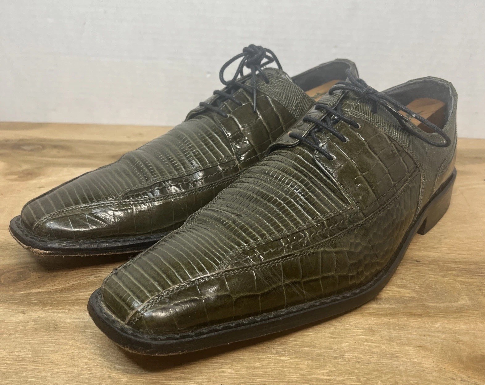 Stacy Adams Men’s Palladin Green Alligator Leather Oxford Dress Shoes Sz 9.5