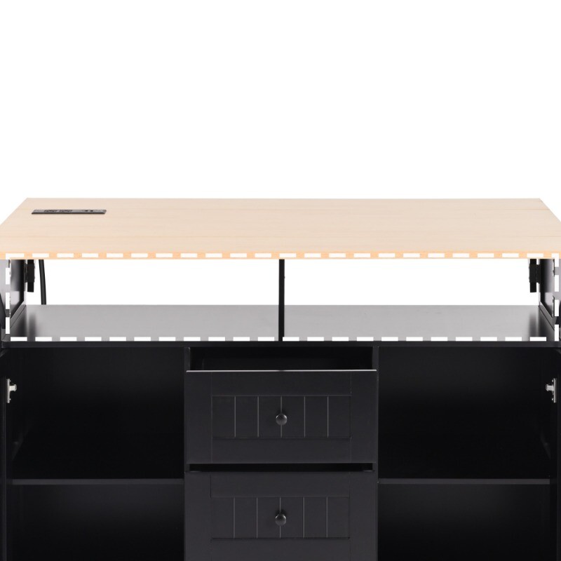 55.7'' Large Kitchen Island with 2 Drop Leaf Rolling Kitchen Cart on 5 Wheels