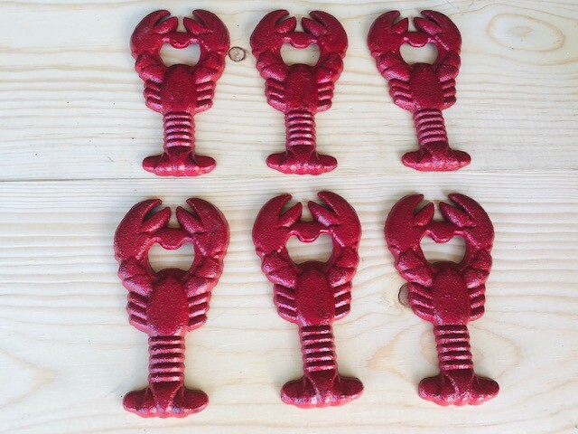6 Cast Iron Lobster Soda Bottle Openers Crawfish Nautical Beer Pop Hand Held