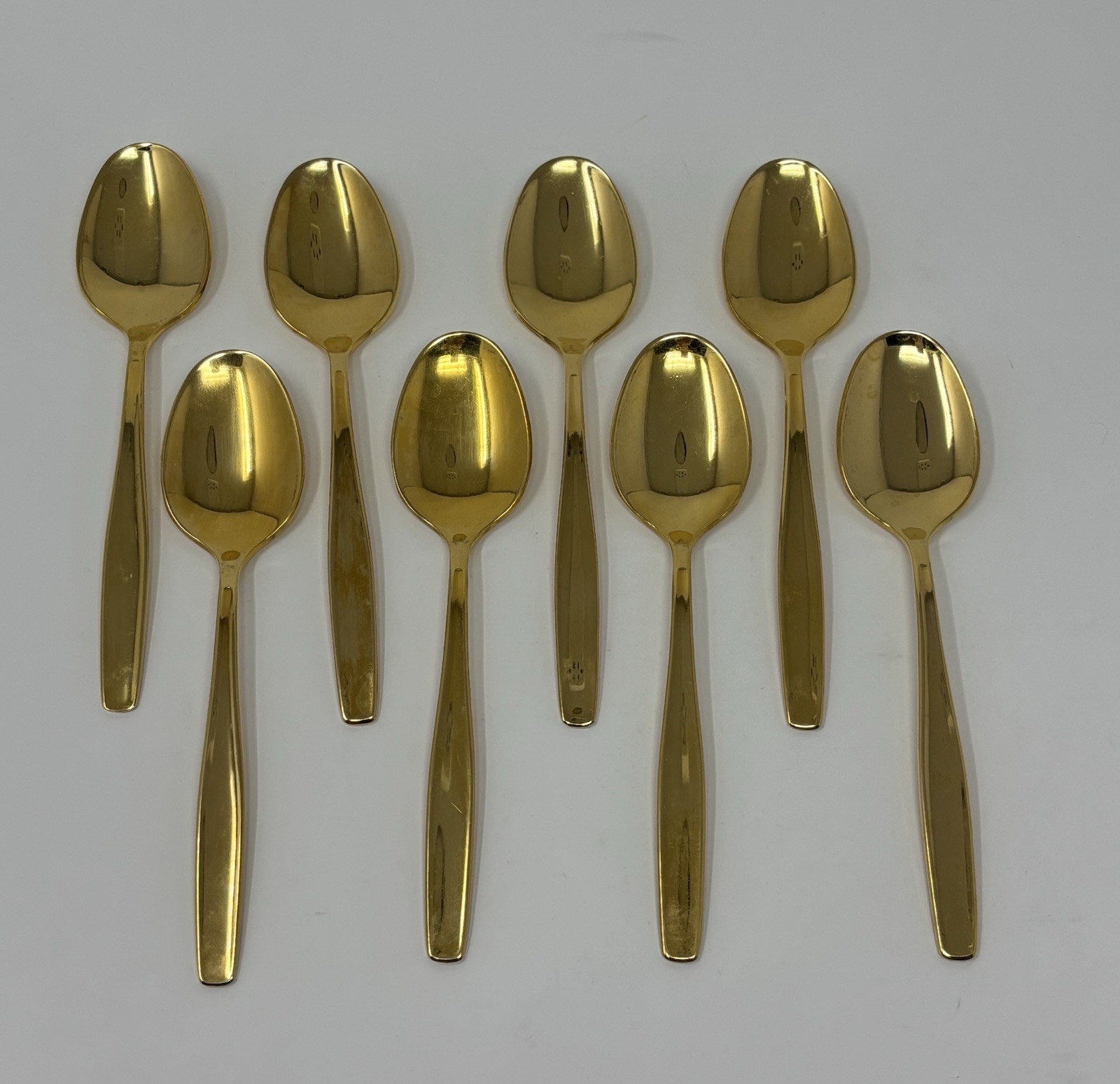 Rogers Golden Modern Living Gold Electroplate 8 Teaspoons Flatware I/S FLAW