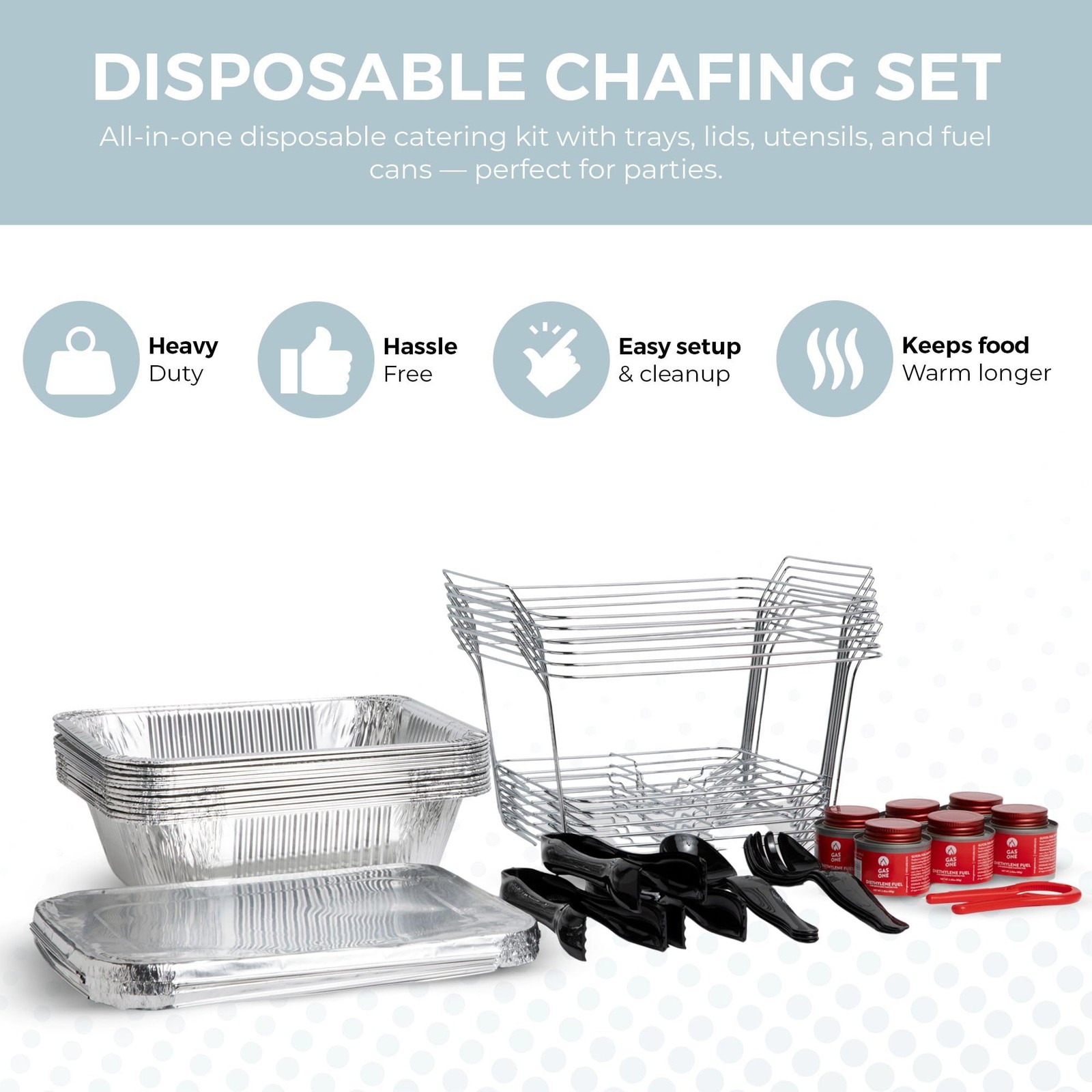 Alpha Living 6 Pack - Disposable Chafing Complete Kit (with Racks), Silver