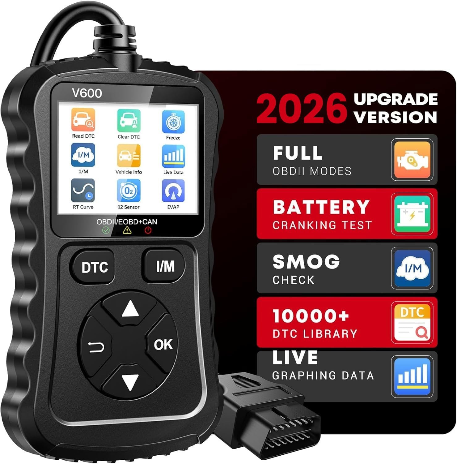 OBD2 Scanner Code Reader, Diagnostic Tool for Engine Error Codes, Voltage Test,