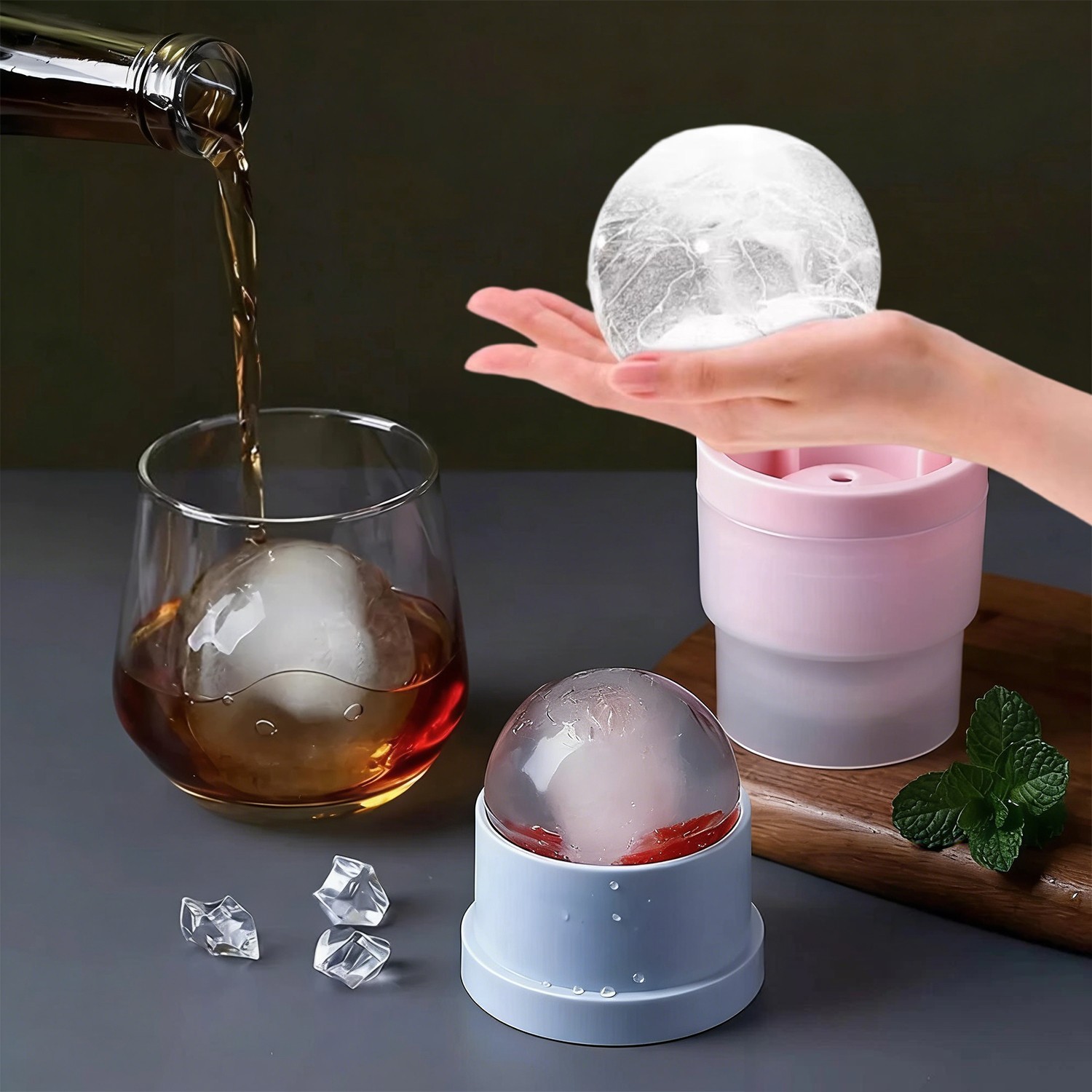 6 PCS Slow-Melting Stackable Large Ice Cube Mold Maker For Whisky Beverage