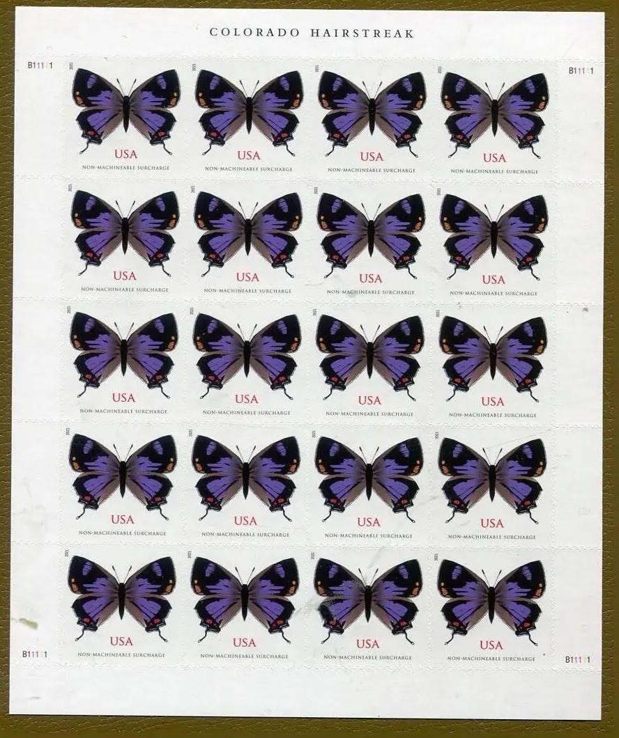 USPS Postage Stamps Sheet of 20 Non Machinable Butterfly Colorado Hairstreak